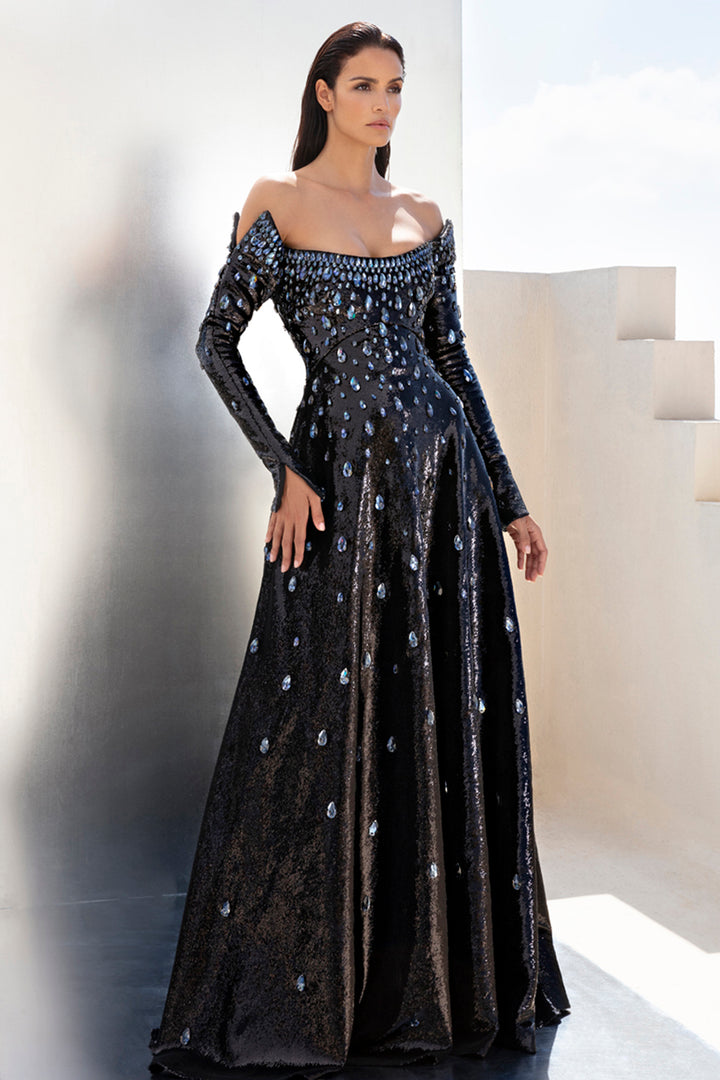 Long-Sleeved Off-The-Shoulder A-line Dress