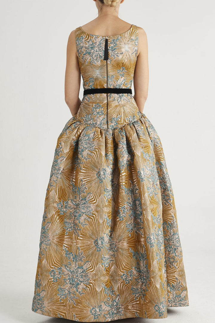 Geometric Floral Brocade Puffy Dress