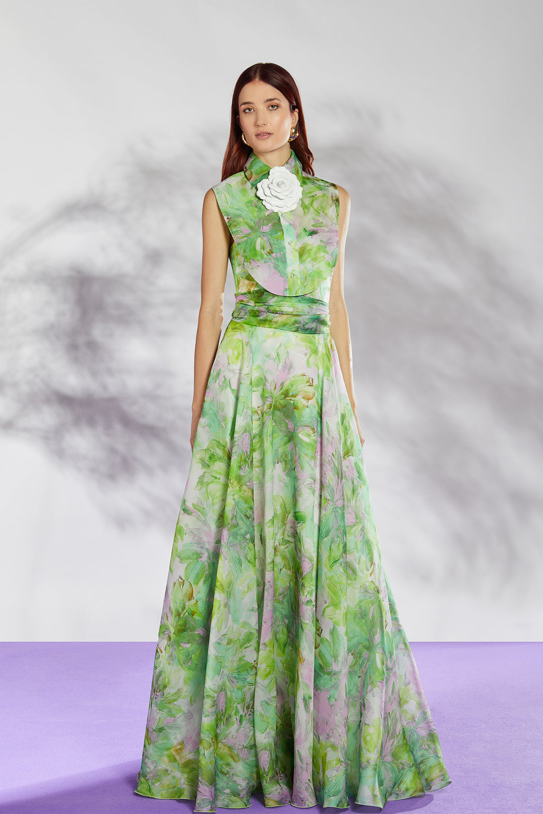 Floral Print Dress with Flowing Floor-Length Design Multicolor / US 8 Floral Print Dress with Flowing Floor-Length Design Multicolor / US 8