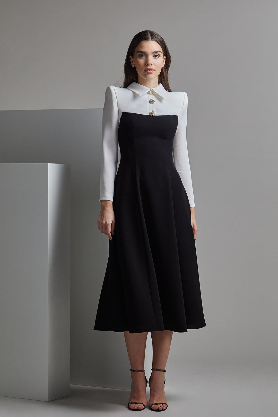 A-Line Corset Midi Dress with Shirt Black & White / US 12 A-Line Corset Midi Dress with Shirt Black & White / US 12