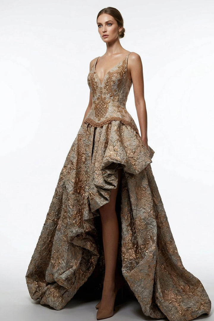 Embroidered Corset with High-Low Dress