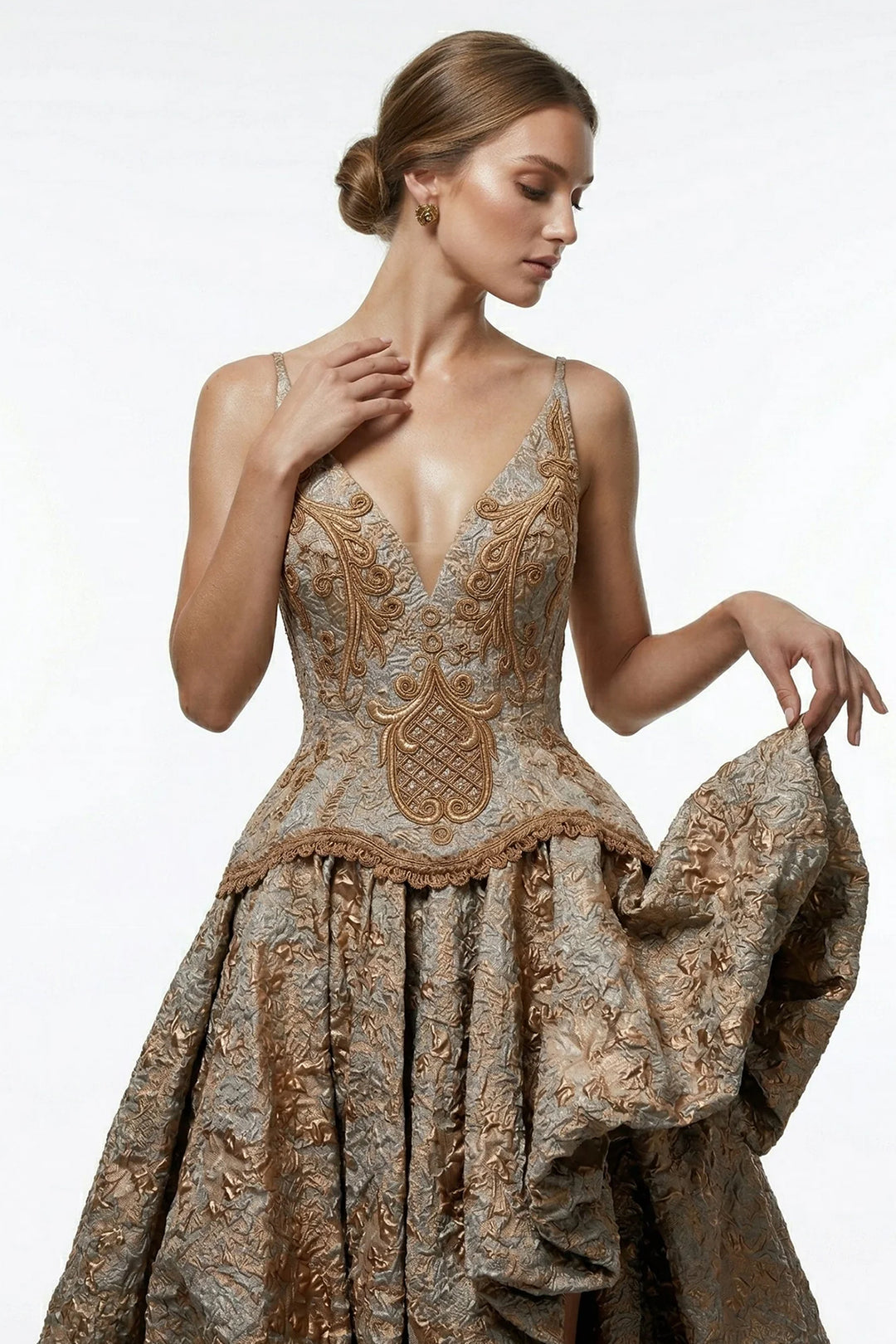 Embroidered Corset with High-Low Dress
