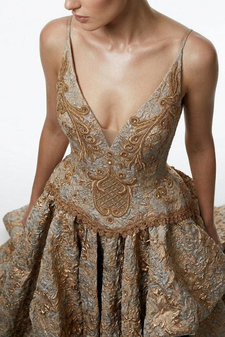 Embroidered Corset with High-Low Dress