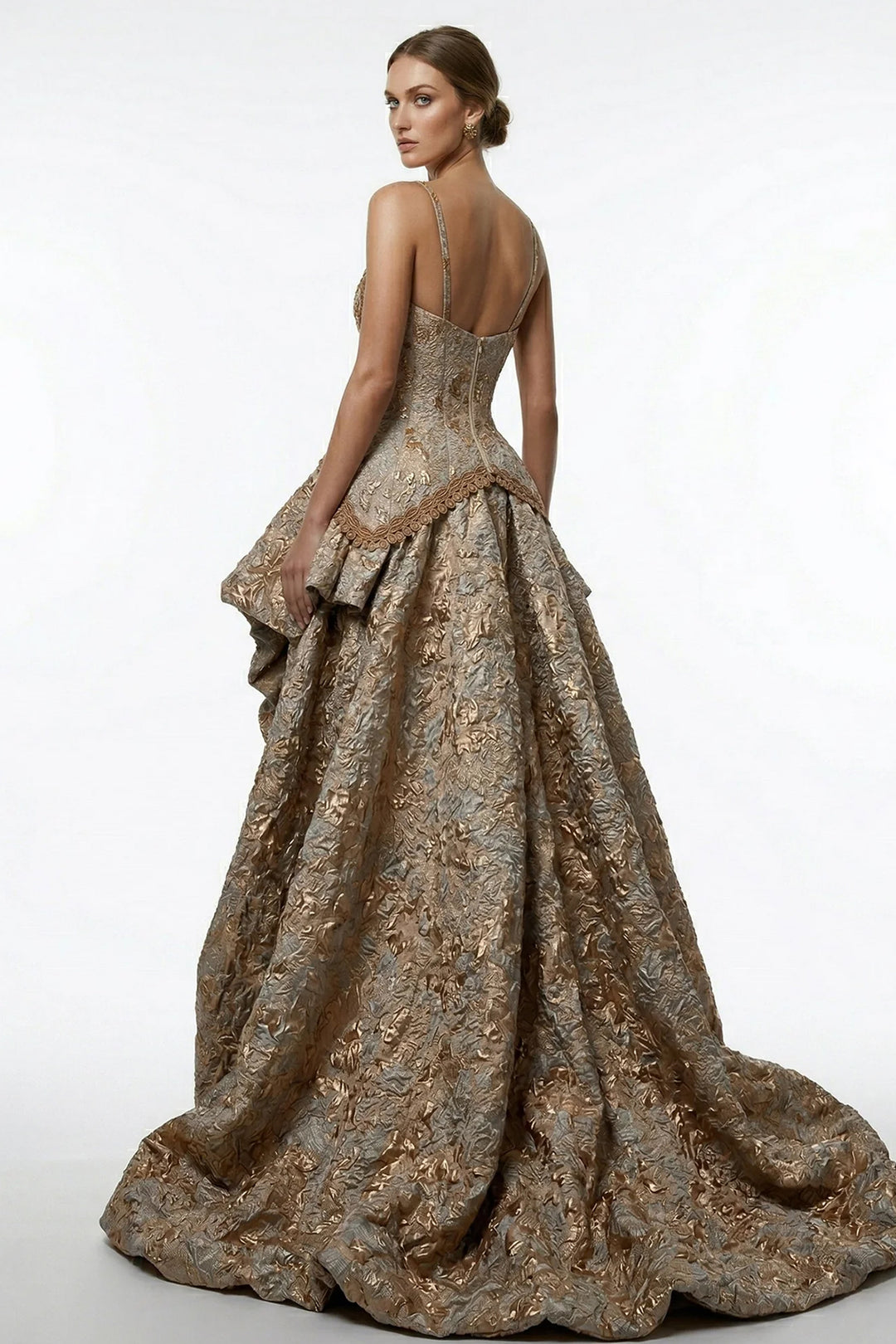 Embroidered Corset with High-Low Dress