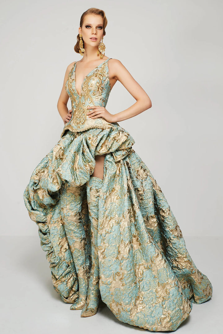 Embroidered Corset with High-Low Dress