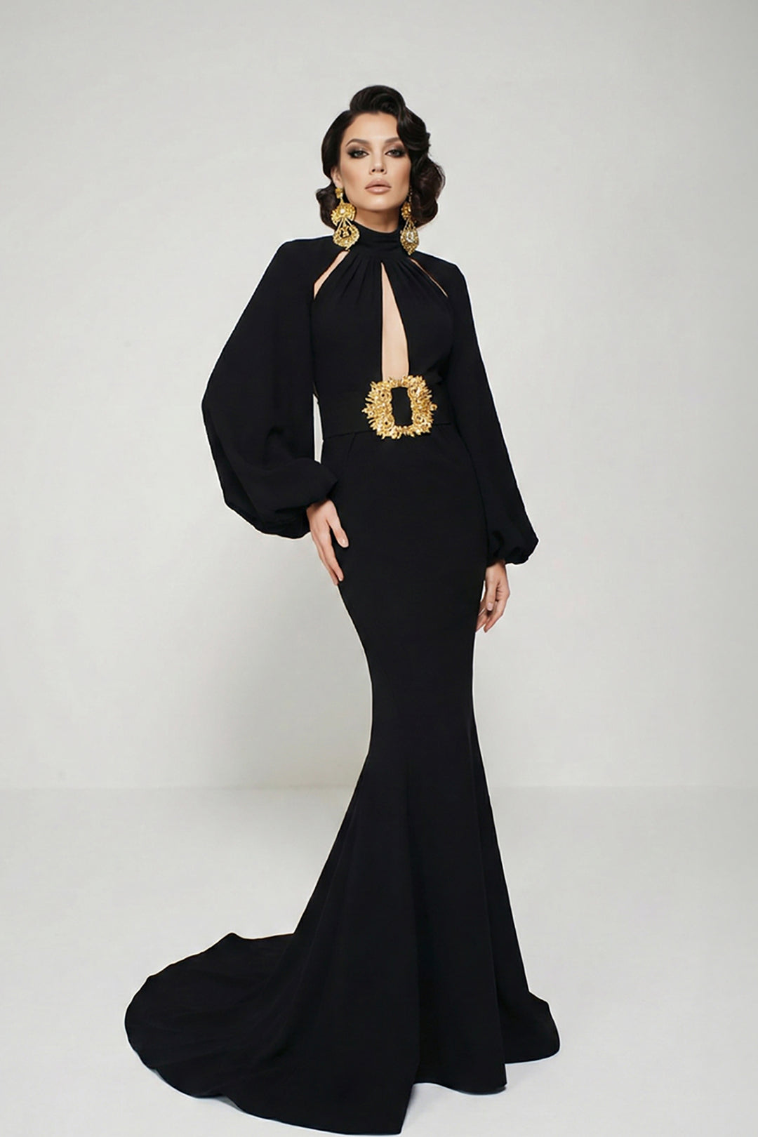 Long Dress with a Floor-Skimming Train and Statement Belt