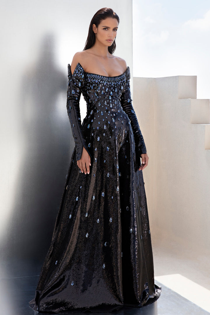 Long-Sleeved Off-The-Shoulder A-line Dress