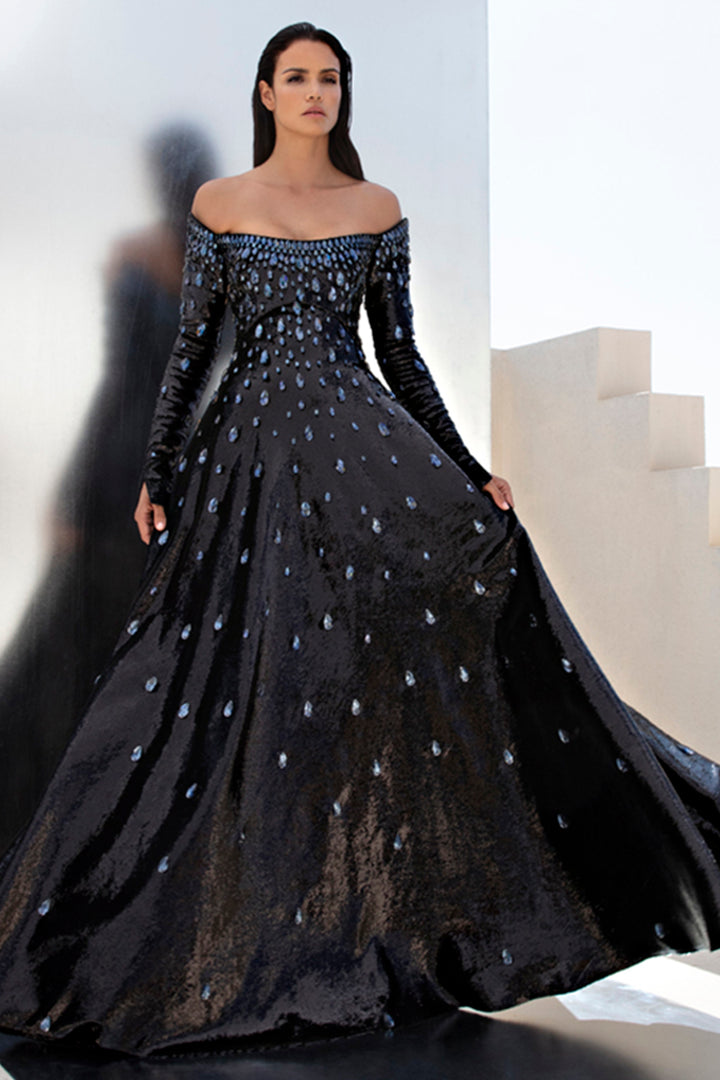 Long-Sleeved Off-The-Shoulder A-line Dress