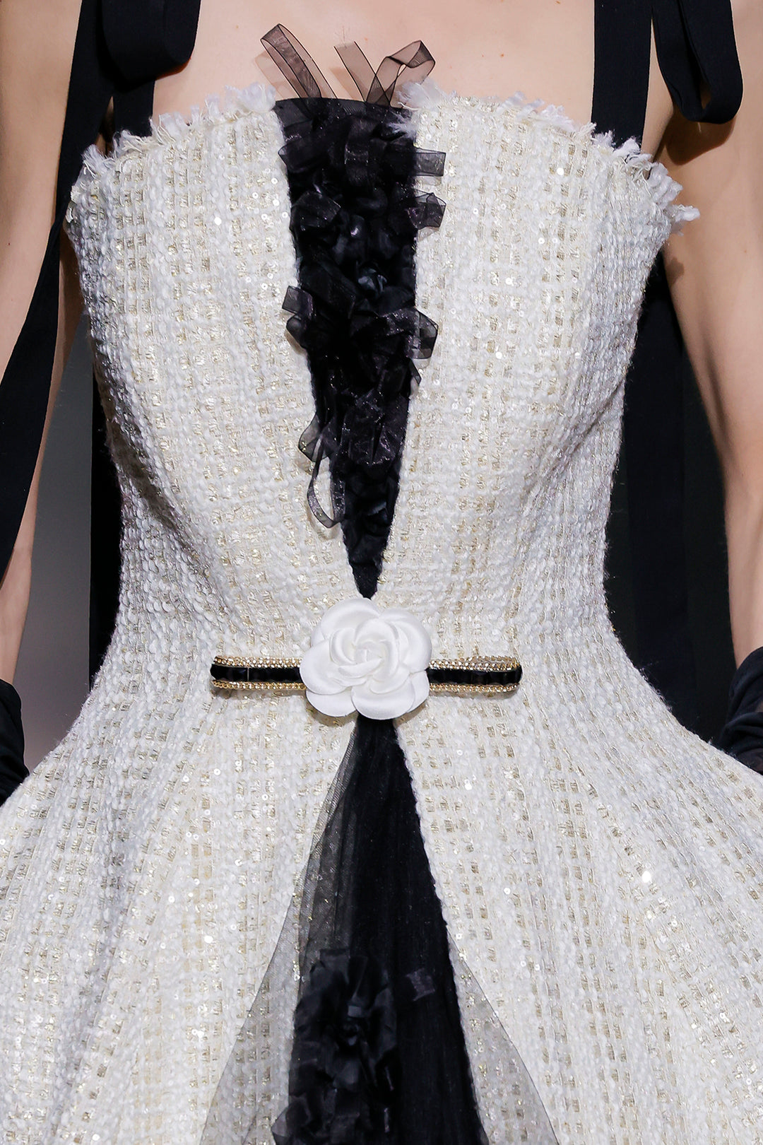 Tweed Effect with Sleeveless Floral Appliqué Midi Dress