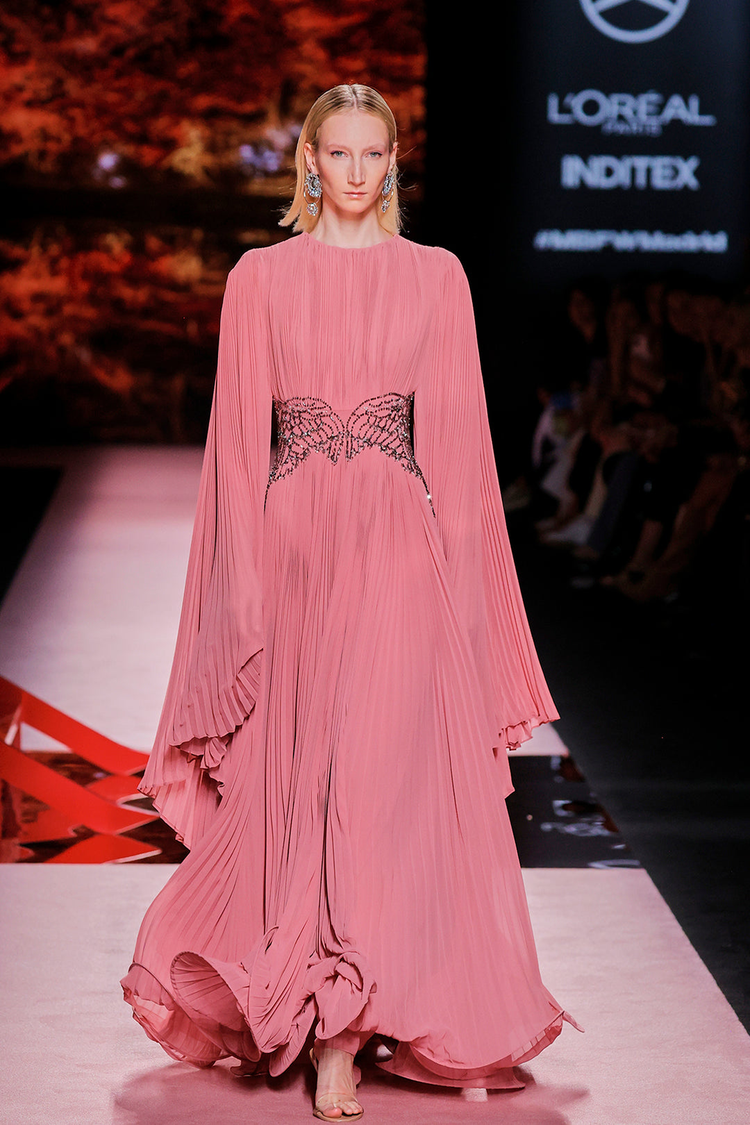 Pleated Wide-Sleeve Chiffon Gown Blush / US 16 Pleated Wide-Sleeve Chiffon Gown Blush / US 16
