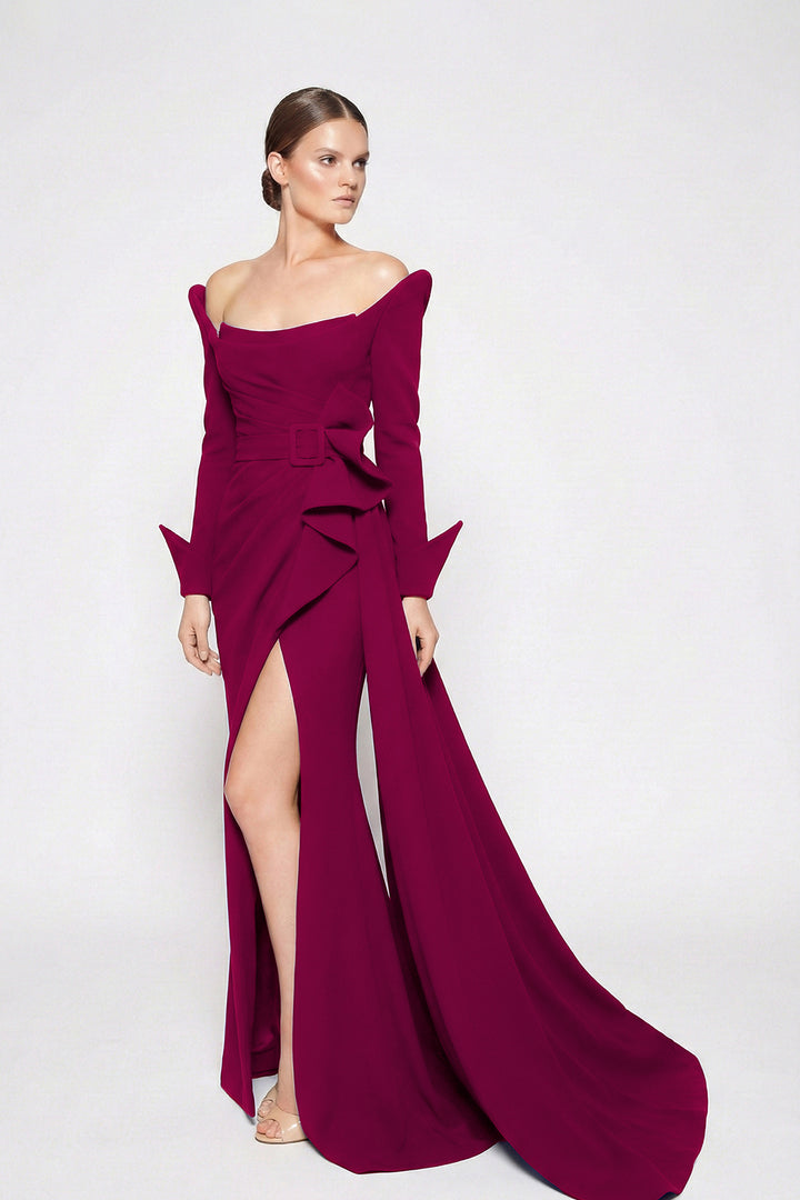 Off-The-Shoulder Neckline Dress with High Front Slit