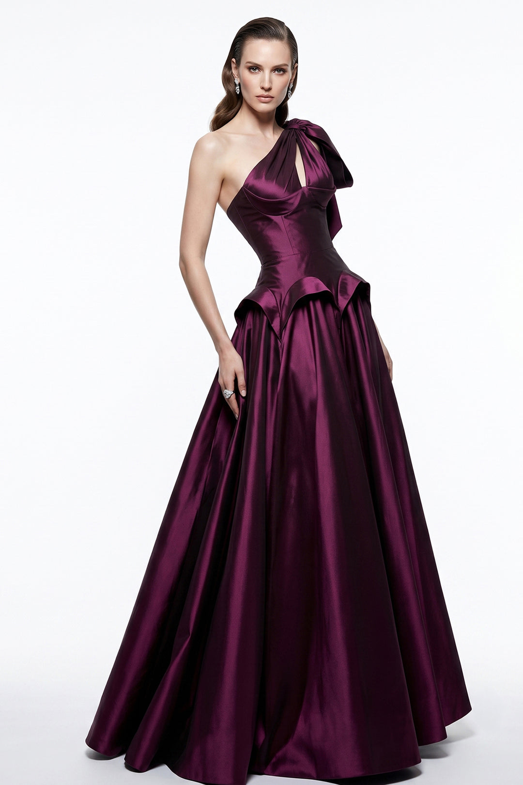 One-Shoulder Bow with A-Line Long Dress