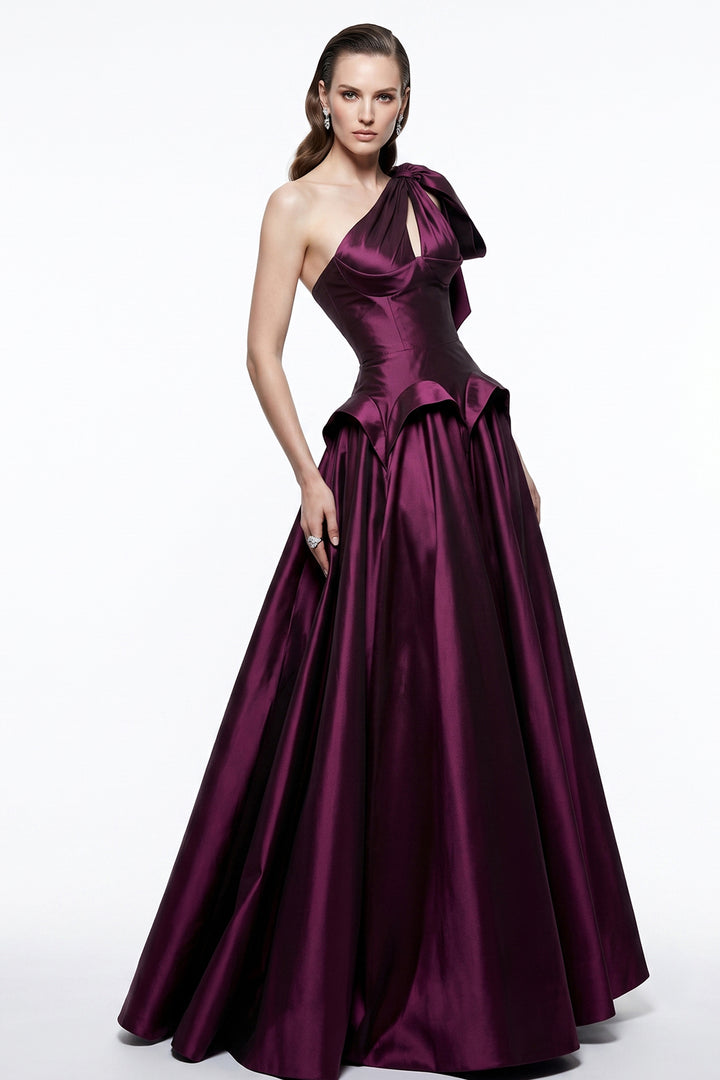One-Shoulder Bow with A-Line Long Dress