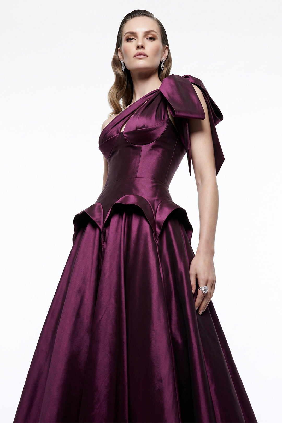 One-Shoulder Bow with A-Line Long Dress