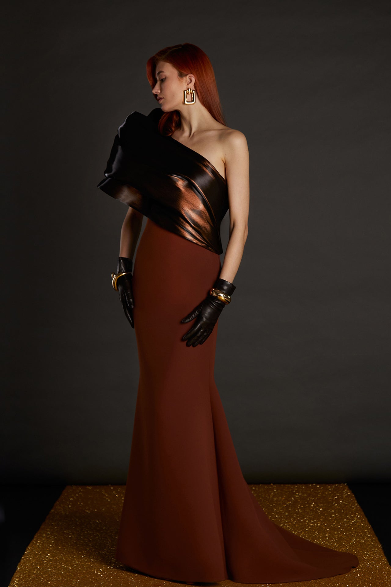 M R Design Sculptural One-Shoulder Evening Dress – M.R DESIGN