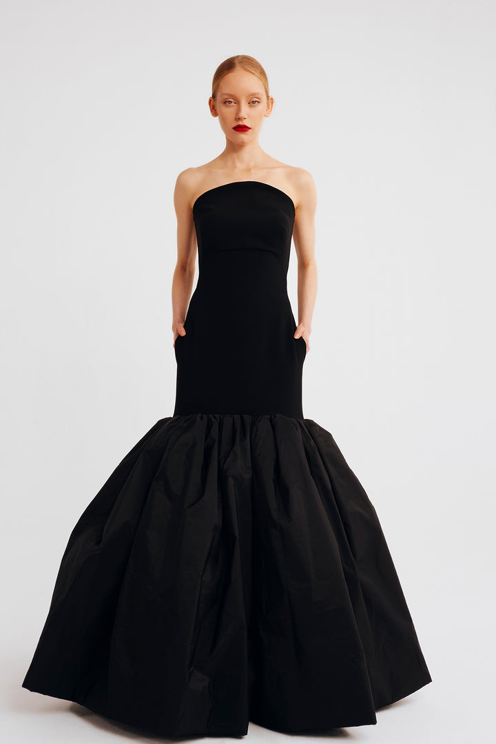 Strapless Mermaid Dress with Dramatic Pleats