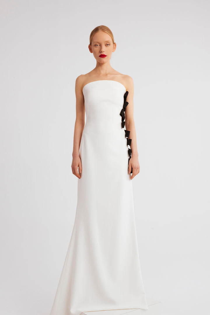 Strapless Column Dress with Side Bow Accents