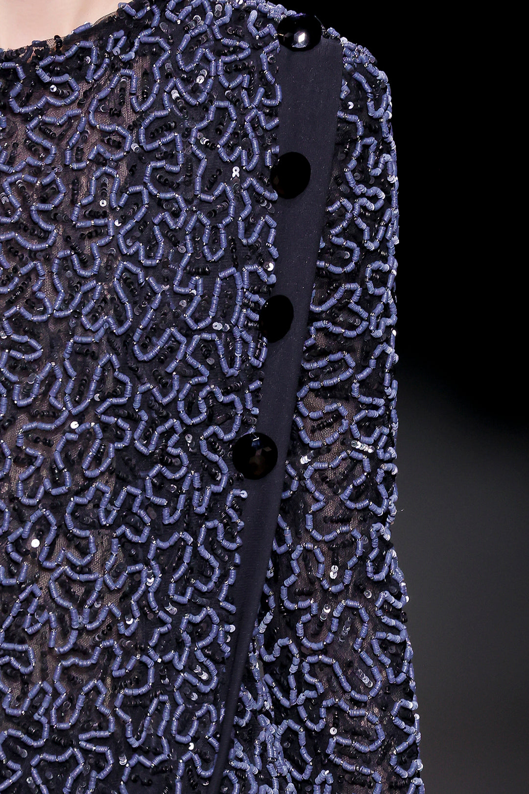 Long-Sleeve Sequin Mesh Column Dress with Side Slit