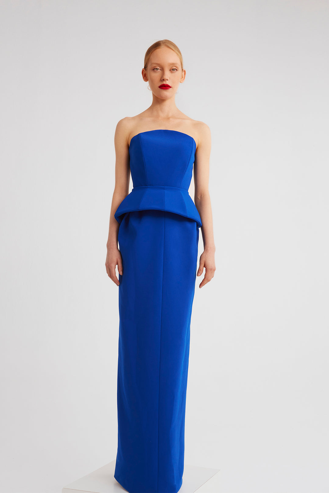 blue strapless peplum dress GLS Strapless Peplum Evening Mermaid Dress - Blue - XL