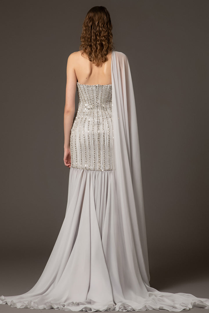 Chiffon Mermaid Dress with Cape Back