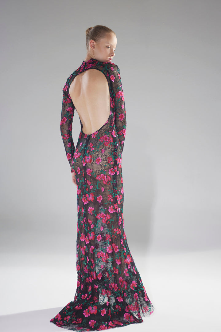 Botanical Lace Column Dress