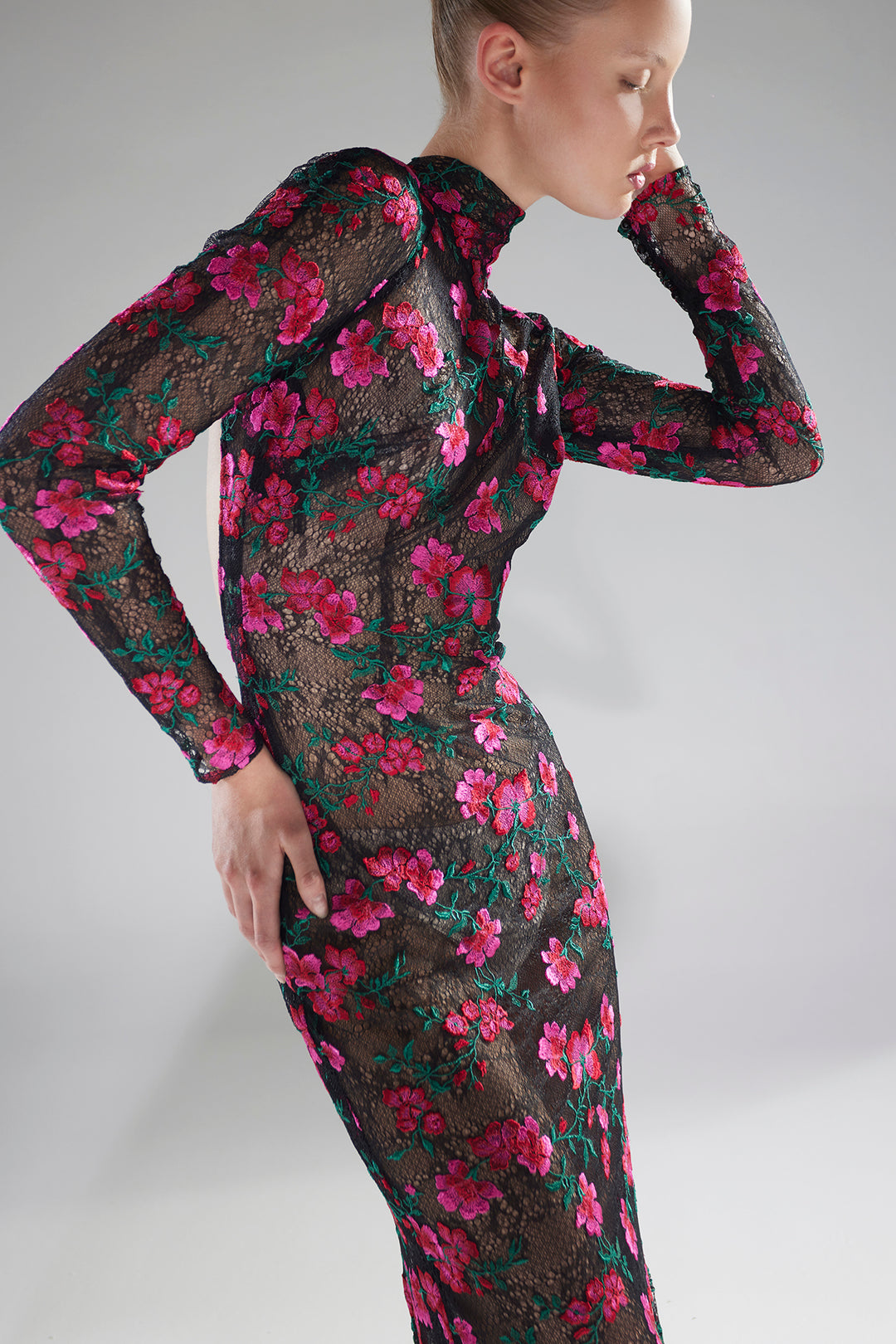 Botanical Lace Column Dress