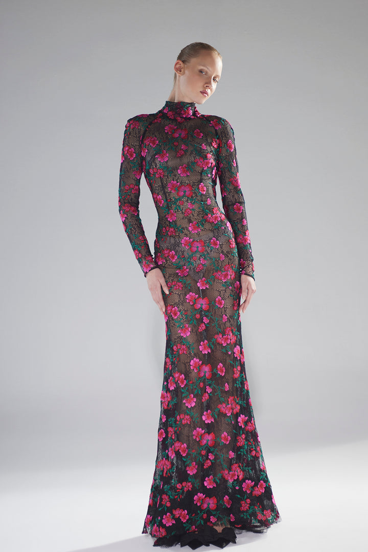 Botanical Lace Column Dress