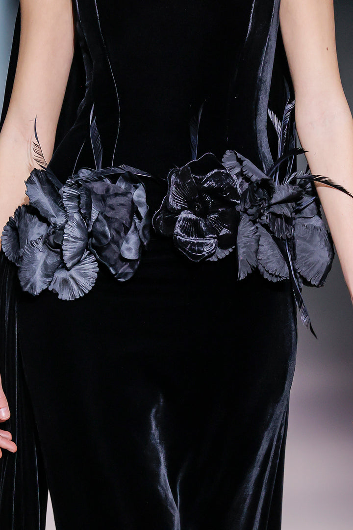 Strapless Floral Appliqué with Column Dress and Cape