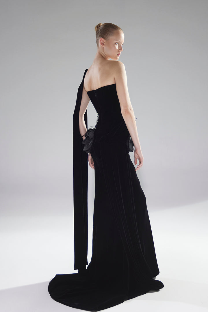 One-Shoulder Velvet Mermaid Dress