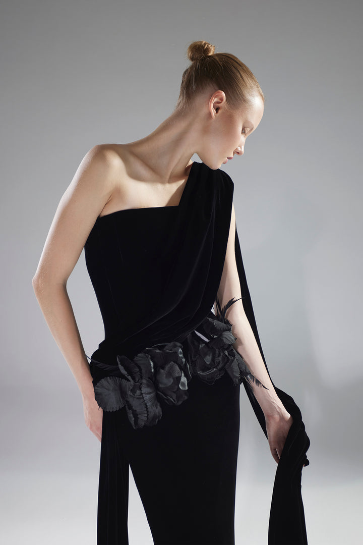 One-Shoulder Velvet Mermaid Dress