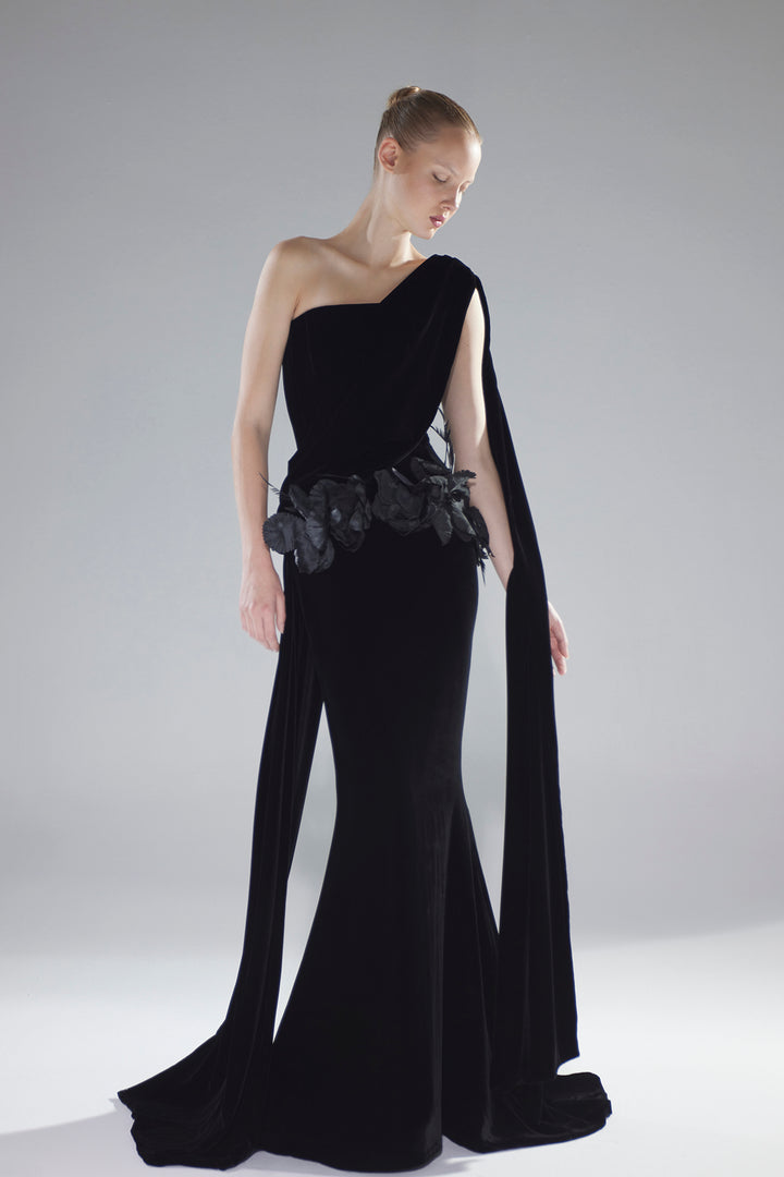 One-Shoulder Velvet Mermaid Dress