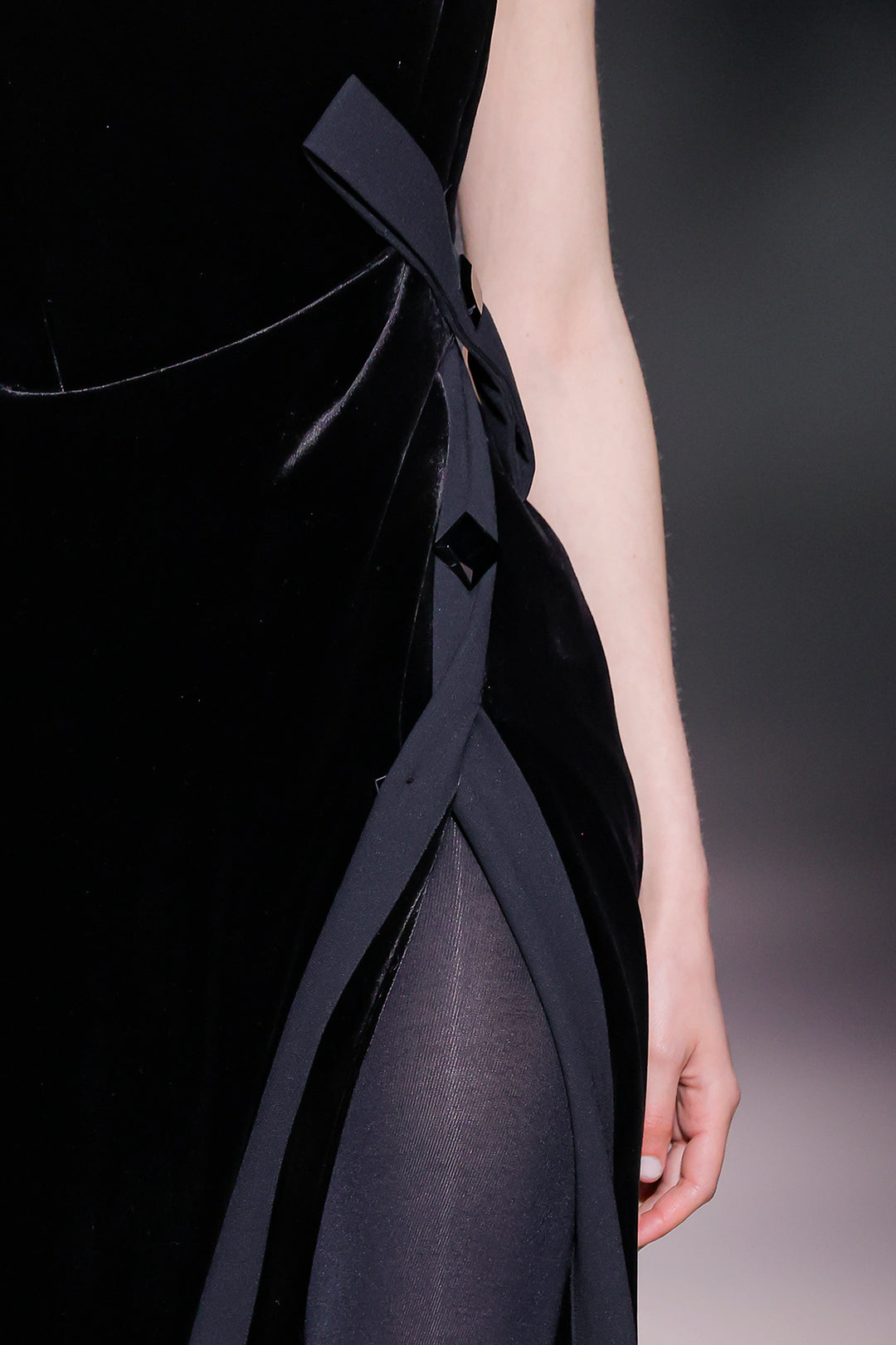 Strapless Velvet Draped Dress with Side Slit