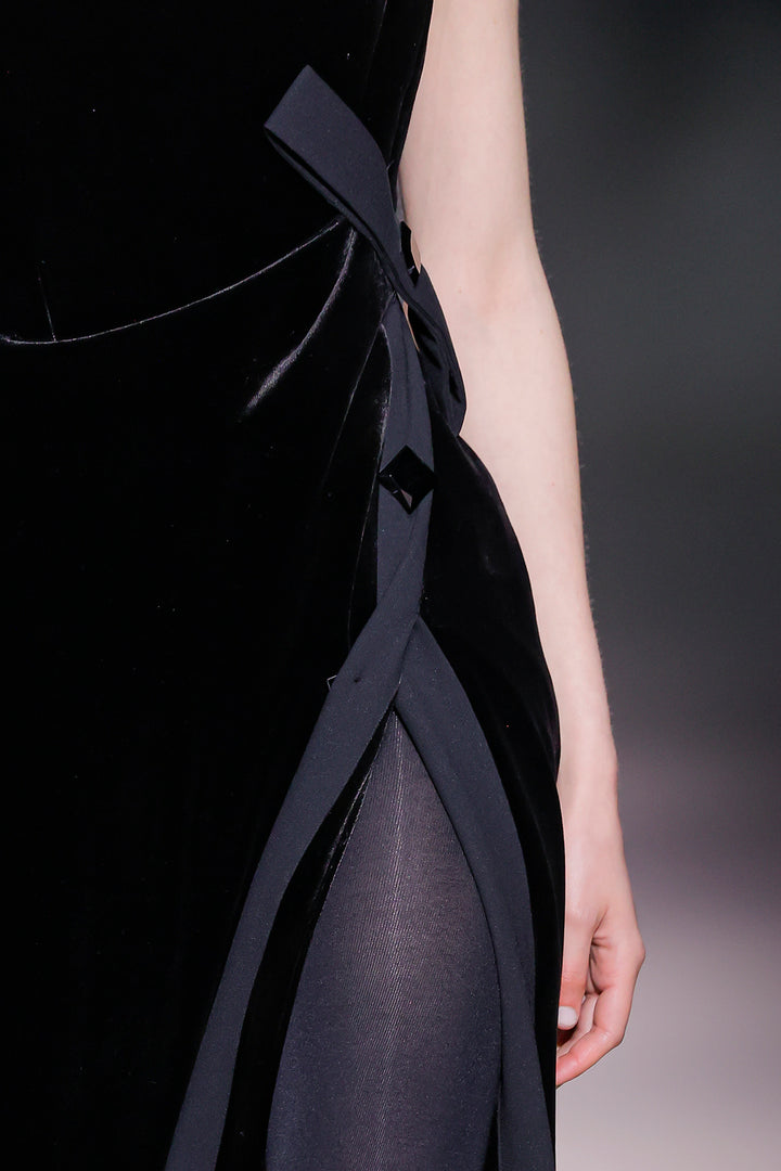 Strapless Velvet Draped Dress with Side Slit