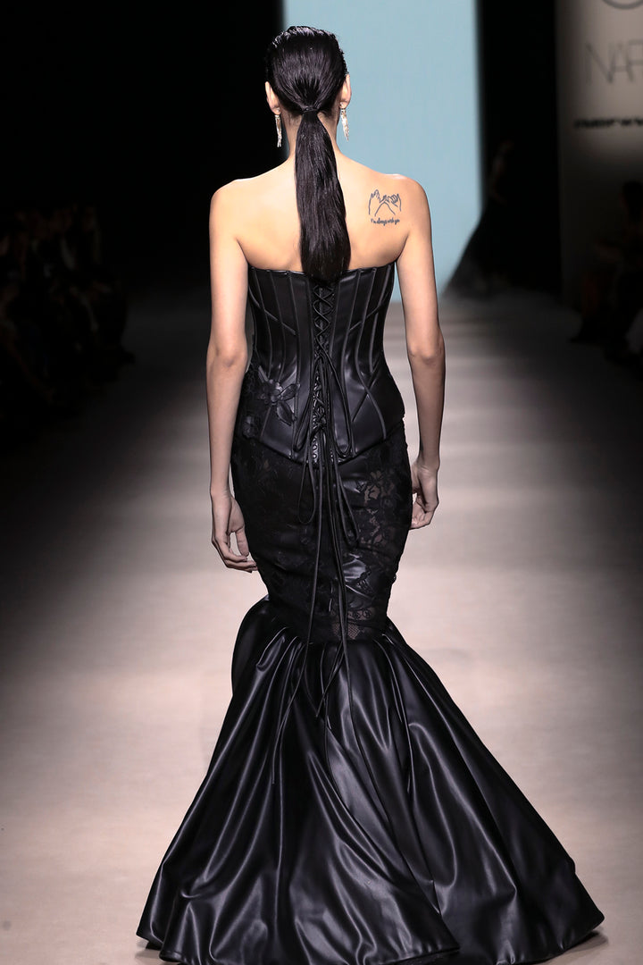 Strapless with Floral Appliqué Leather Two-Piece