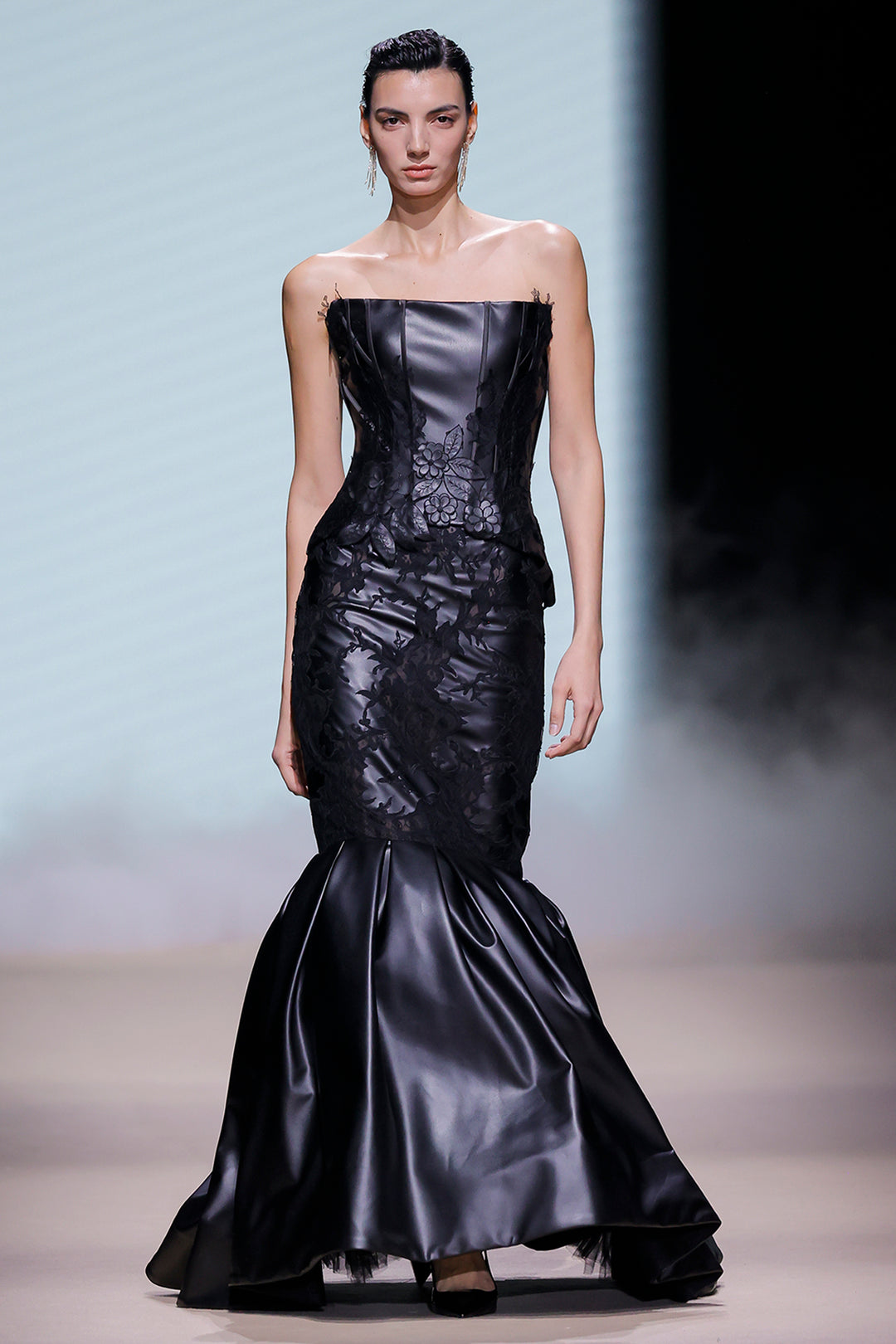 Strapless with Floral Appliqué Leather Two-Piece
