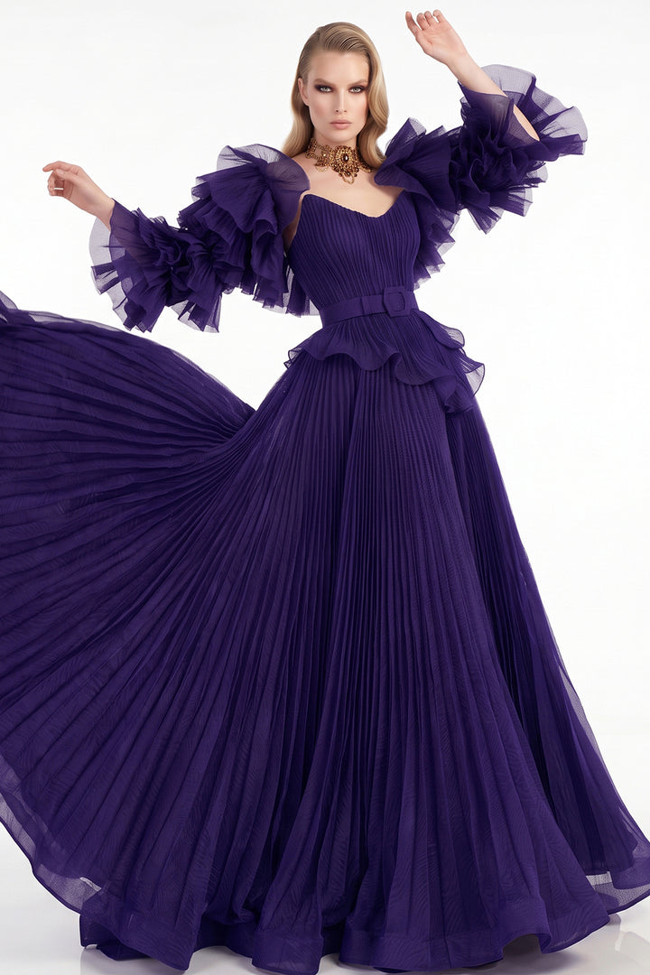 Pleated Off-The-Shoulder with A-Line Dress