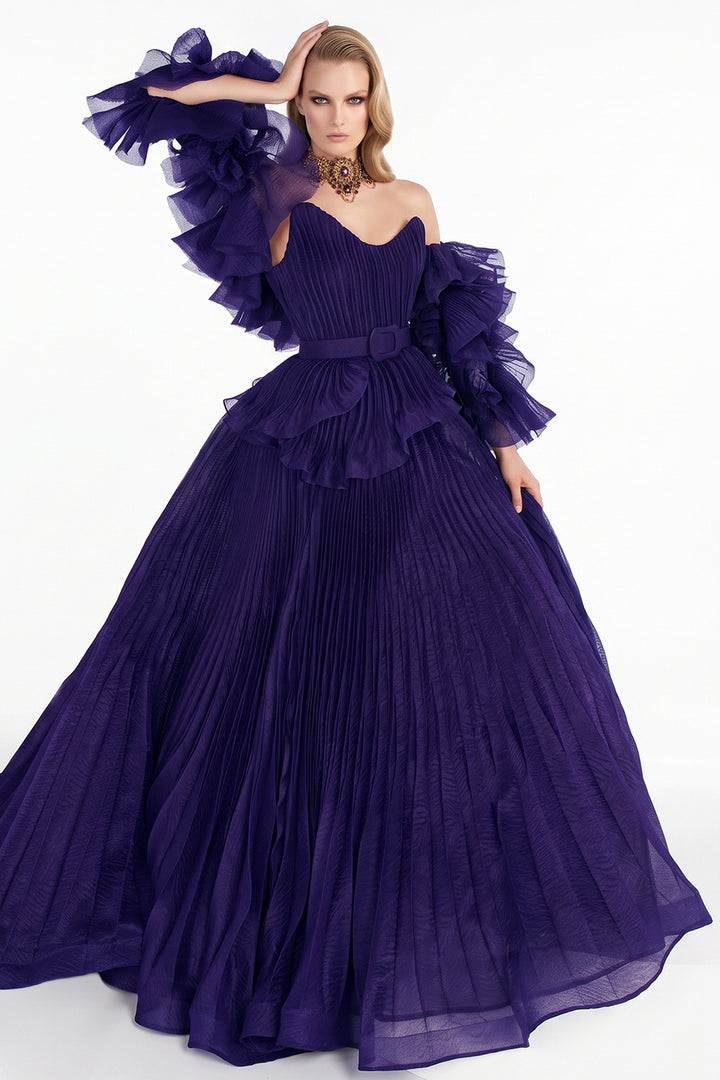 Pleated Off-The-Shoulder with A-Line Dress