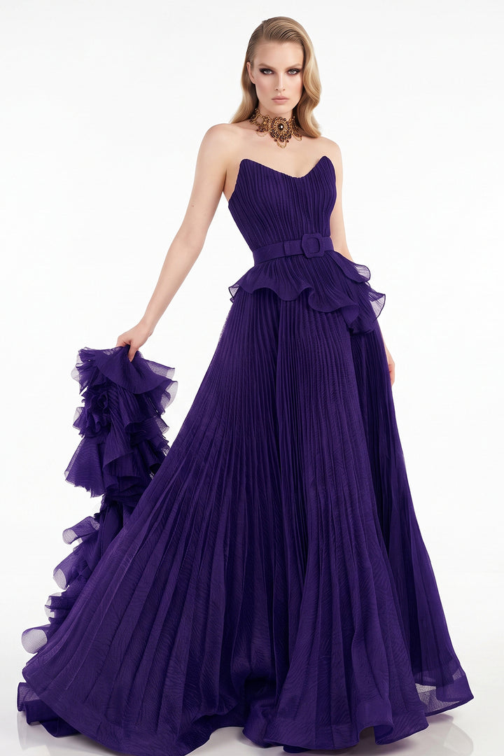 Pleated Off-The-Shoulder with A-Line Dress