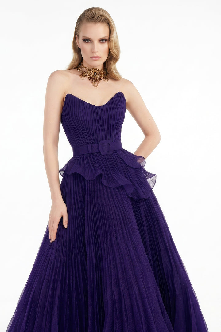 Pleated Off-The-Shoulder with A-Line Dress