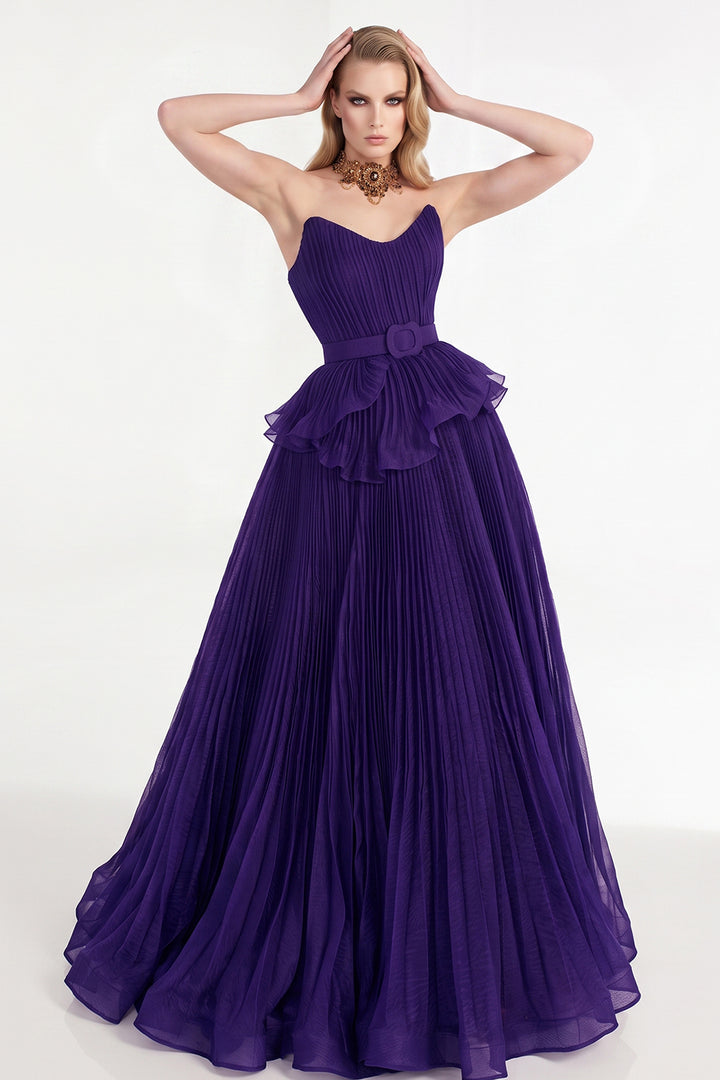 Pleated Off-The-Shoulder with A-Line Dress