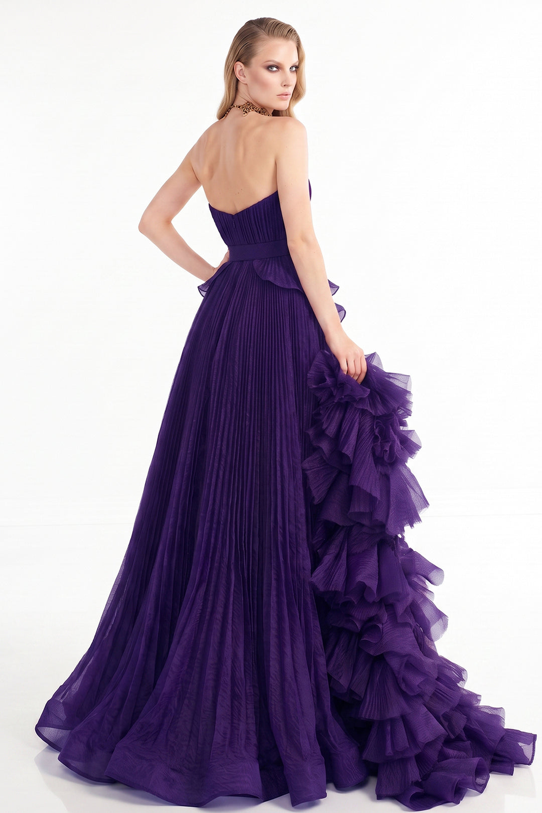 Pleated Off-The-Shoulder with A-Line Dress