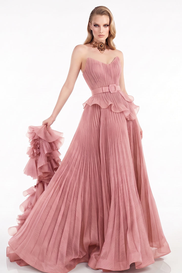 Pleated Off-The-Shoulder with A-Line Dress