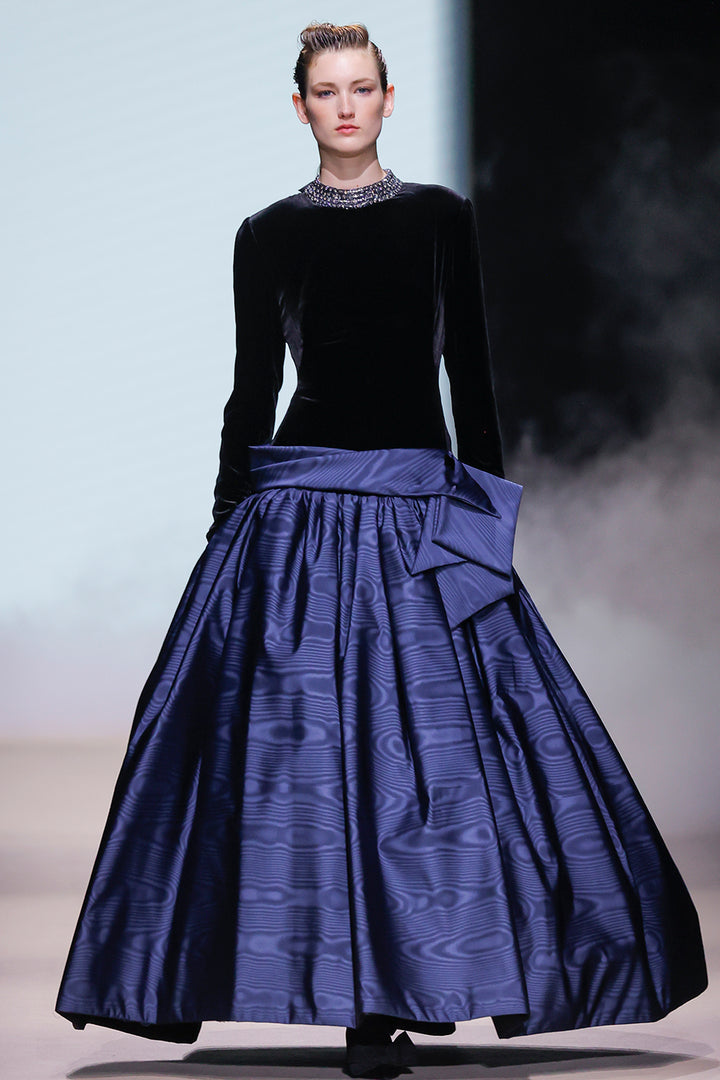 Jewelled High-Neck Velvet Bodice A-Line Dress