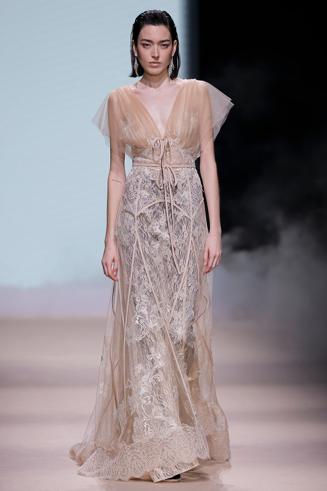 Ethereal Lace with Tulle A-Line Dress Nude / FR 36