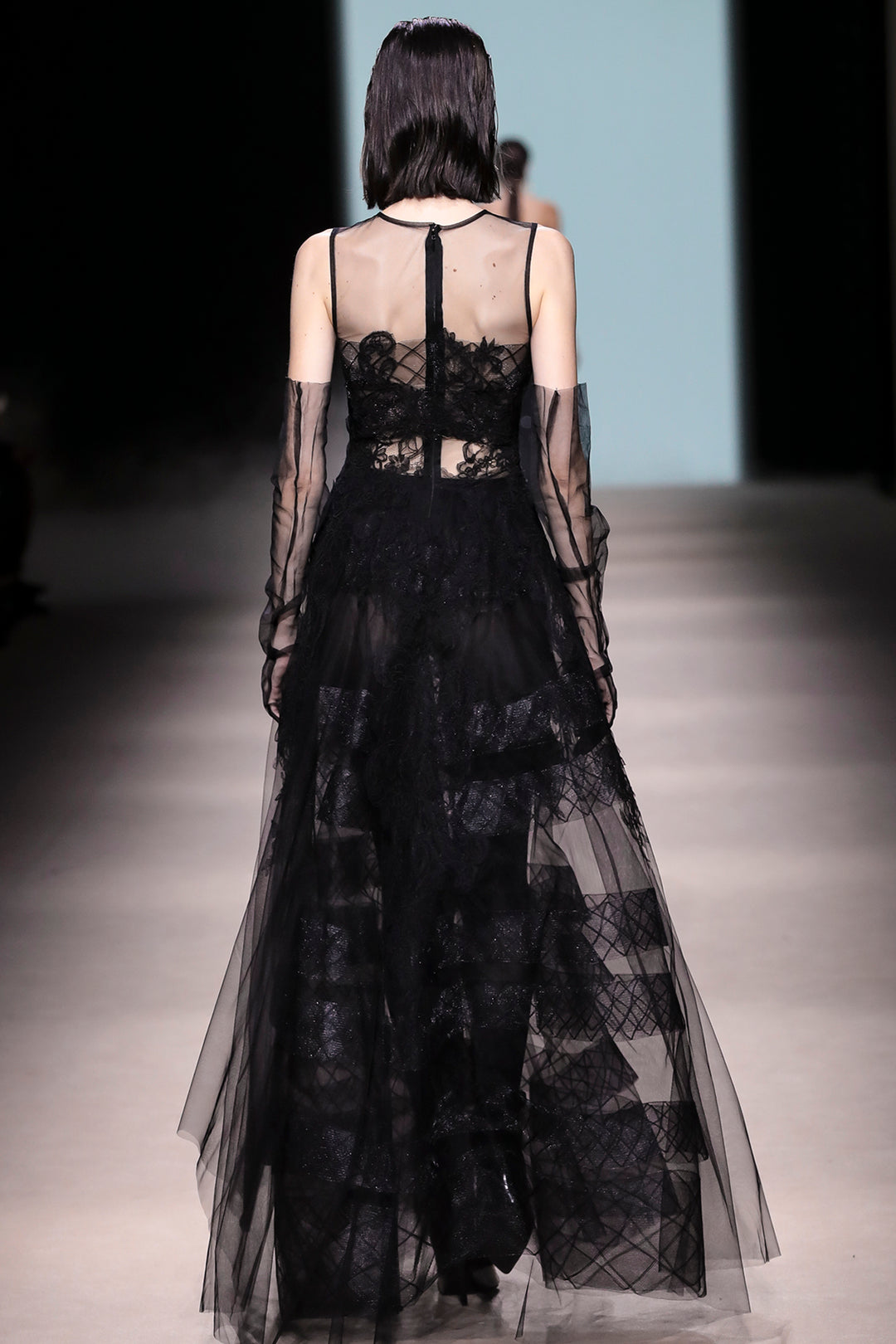 Illusion Lace with Tiered Tulle A-Line Dress
