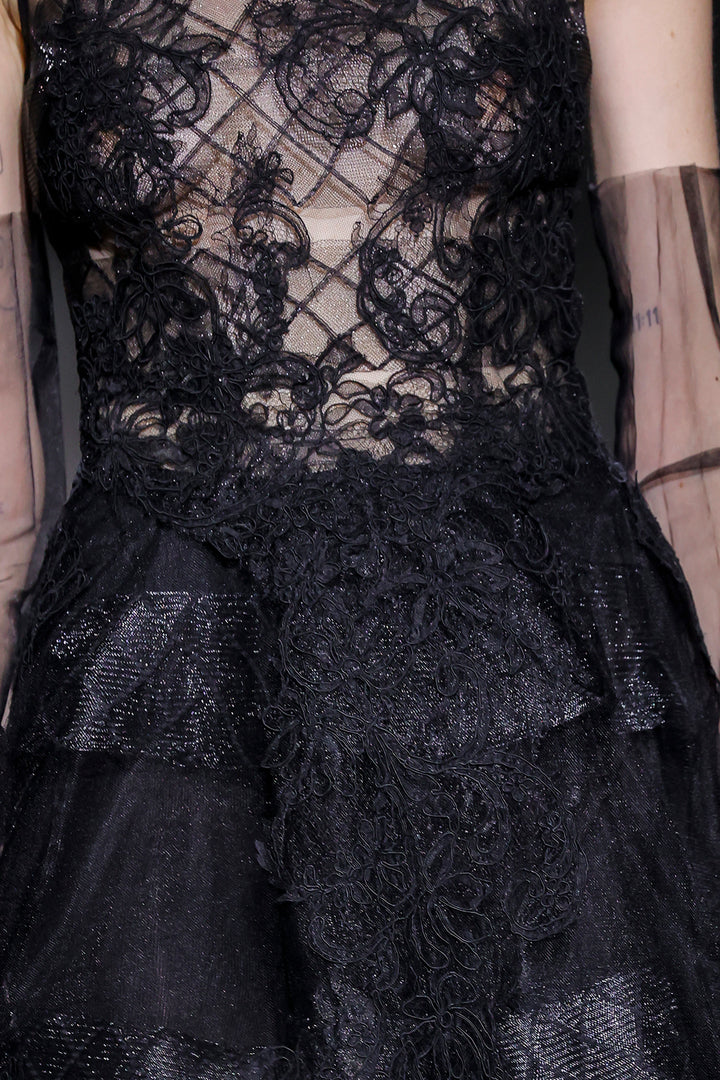 Illusion Lace with Tiered Tulle A-Line Dress