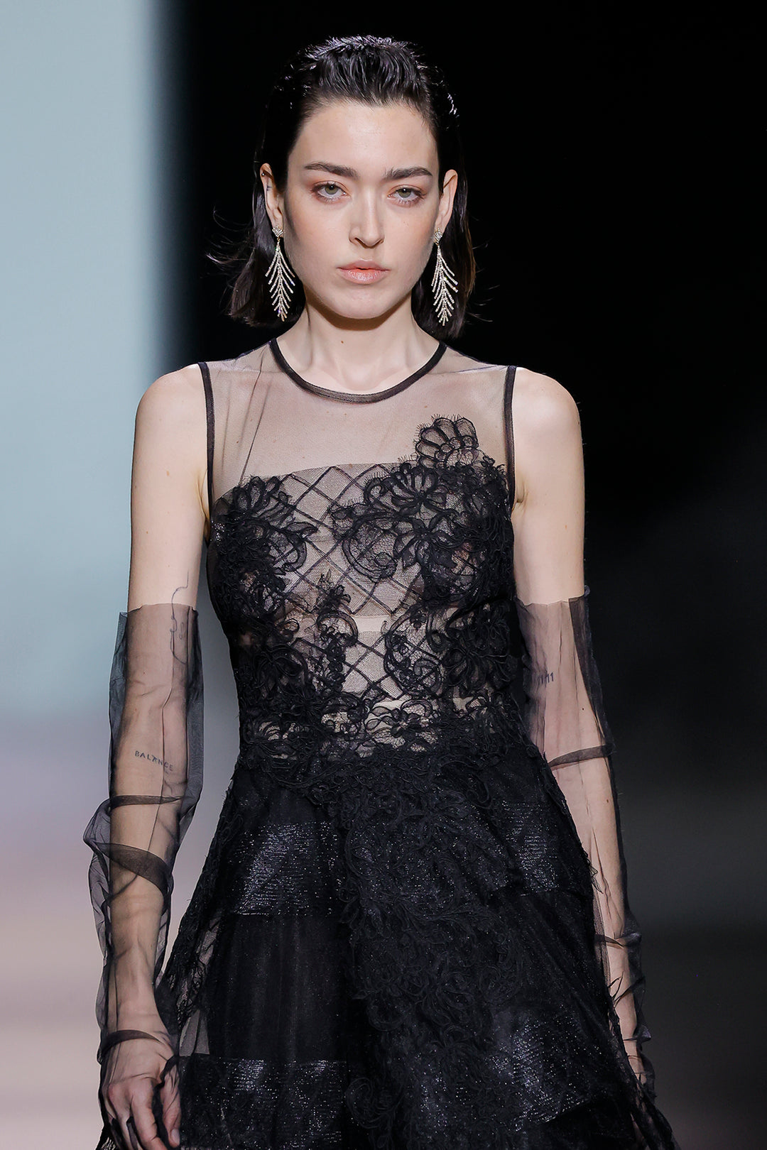 Illusion Lace with Tiered Tulle A-Line Dress