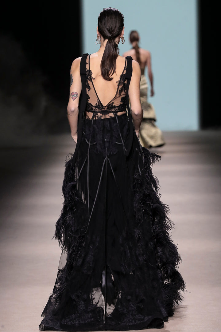 Floral Tulle Lace-Up Corset with Trousers
