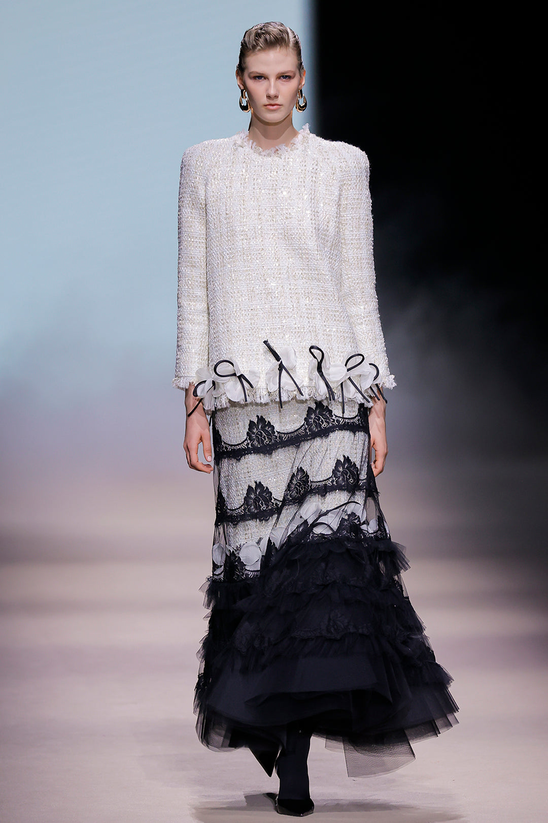 Structured Blouse with Voluminous Skirt