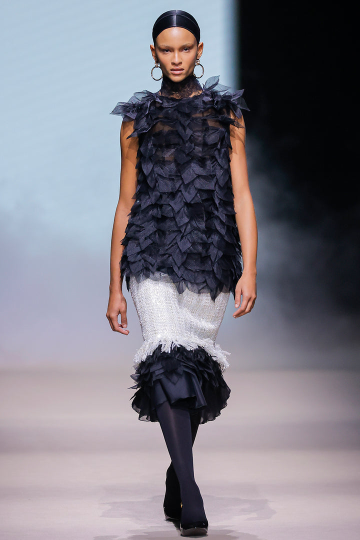Feather Tulle with Two-Piece Midi Ensemble